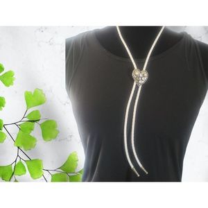 White Bolo Tie Necklace w/ Pearl Slider